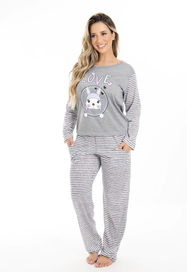 Pijama Longo feminino com bolso